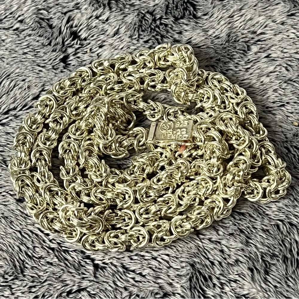 Sterling Silver Taxco Mexico Heavy Byzantine Chain Necklace 24”